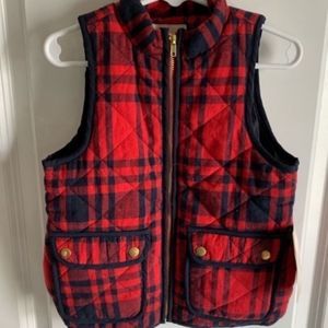 NWT GB Girls Red and Deep Navy Blue Plaid Quilted Vest, Size 4